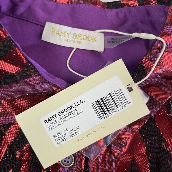 NWT Ramy Brook Printed Dina Bodysuit XS Red Top Metallic Whimsigoth disco - Picture 5 of 15